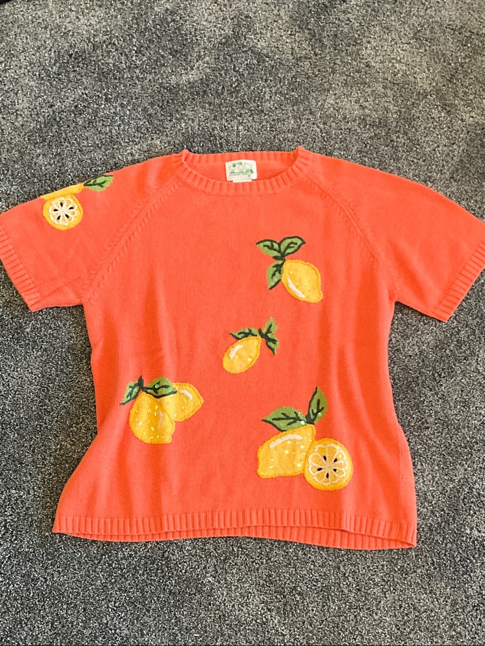 Quacker Factory Coral Orange Lemon Knit Top